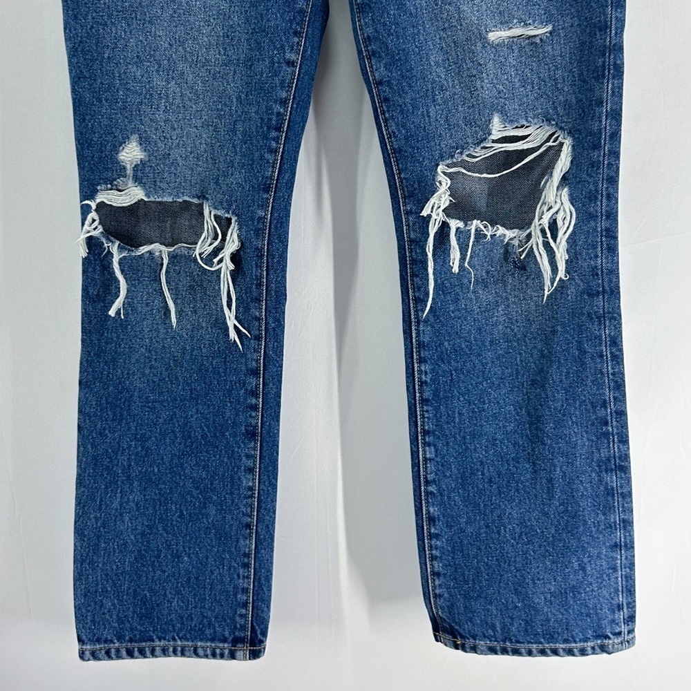 Lovers + Friends Reece High Rise Rigid Slim Straight Distressed Jeans Size 26 - Picture 4 of 8